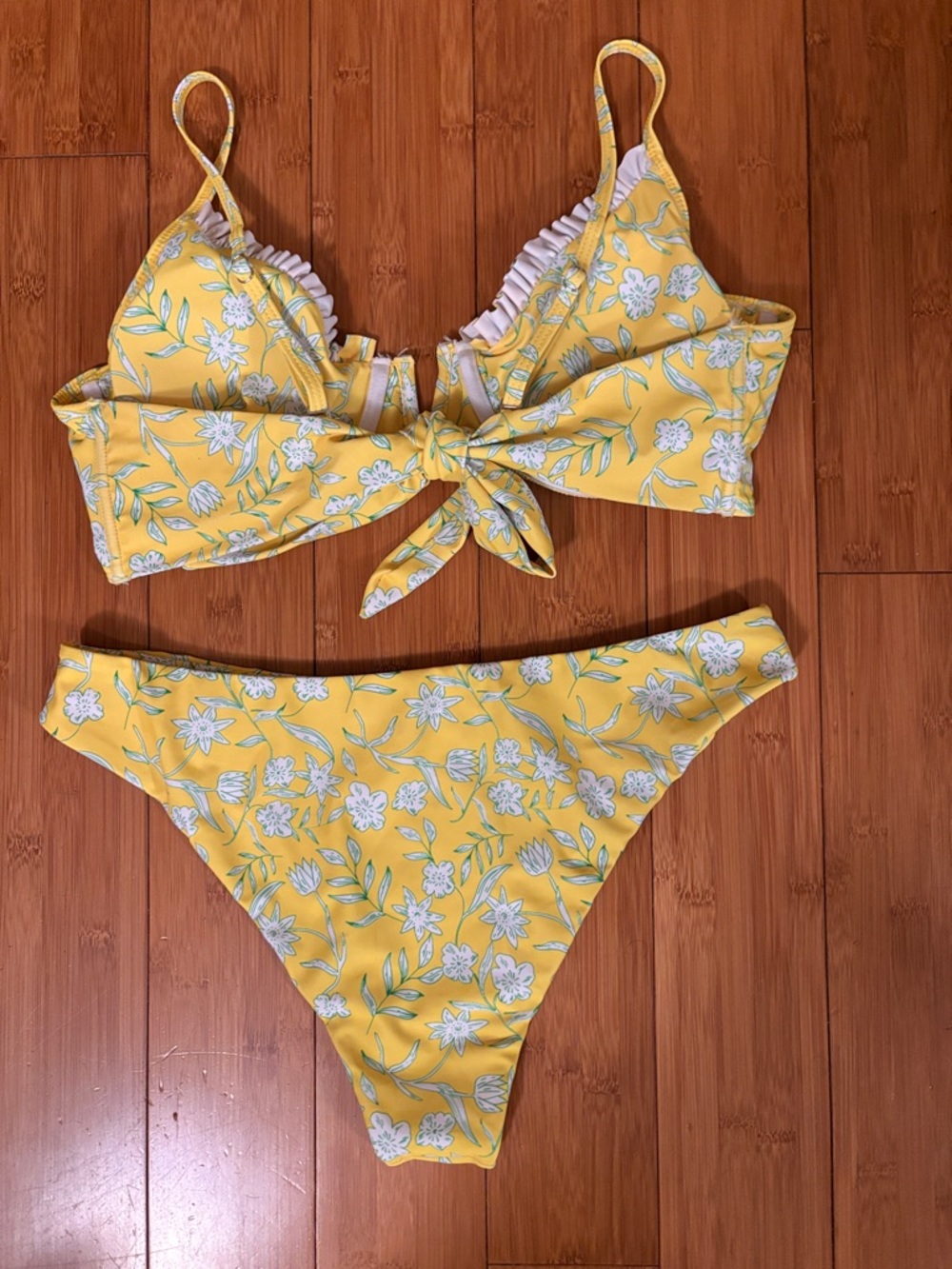 Zaful Yellow Floral Tie-Front Bikini Set XL ( 12-14 ) - Picture 3 of 6